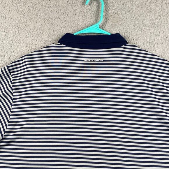 Travis Mathew Golf Polo Shirt Men's 2XL Navy Gray Striped Causal Performance - Picture 13 of 14